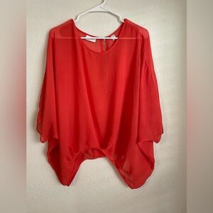 Bisou Bisou Red orange Scoop Neck 3/4 Sleeve Boxy Blouse size L